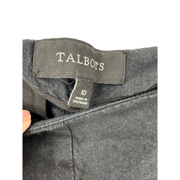 Talbots Pants Women 10 Navy‎ Blue Wide Leg Linen Side Buttons High Rise - Picture 3 of 8